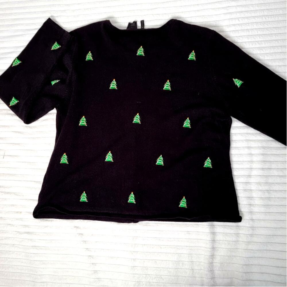 Etoile Women's Large Black Christmas Cardigan Sweater Trees Ugly Xmas Party - Picture 3 of 8